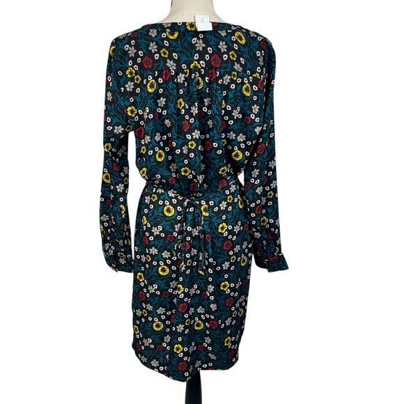 Ann Taylor LOFT Medium Dress Floral Long Sleeve Partial Button Thin Belt Black - Picture 5 of 8